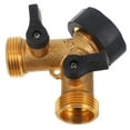 thumbnail image 2 of Conector de manguera de jardín con divisor en Y de cobre de 2 vías y válvulas de cierre. Adaptador de manguera de agua para grifo de exterior., 2 of 6