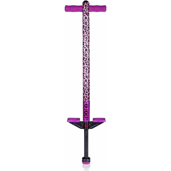 Flybar Jolt Pogo Stick for Kids, Perfect for Beginners w/ Foam-Covered Metal Frame, Handles & Padding, Non-Slip Foot Pads, Wide Tip, Outdoor Active Play Toy for Boys & Girls, Ages 6 , Leopard