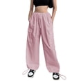 thumbnail image 1 of Pantalones Tipo Cargo Y2K Pantalones cargo Cordón Mujer Pantalones Joggers de bolsillo Monos (Rosa XS) Cgtredaw Para estrenar, 1 of 1