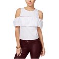 thumbnail image 1 of BCX Womens Cold Shoulder Knit Blouse, White, Juniors, X-Small, 1 of 1