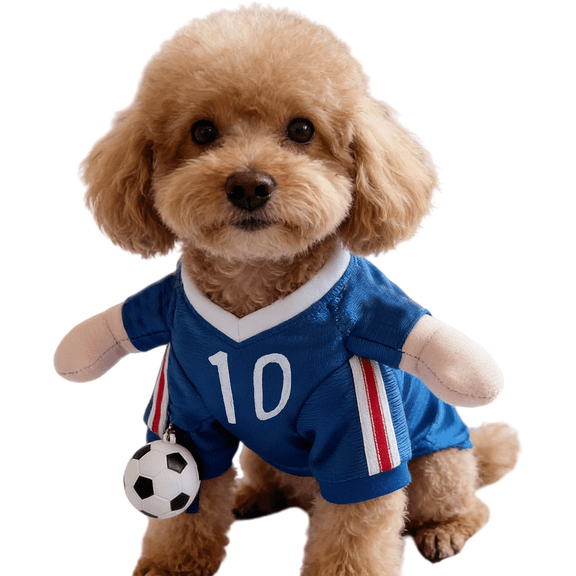 Dog Clothes, Soccer Jerseys and Funny Pet Costume with 3D Doll Design, Breathable Sports Apparel for Small to Medium Dogs, Red or Blue, Sizes S-XL