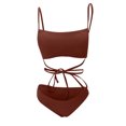 thumbnail image 4 of BONIXOOM Swimsuit Coverup For Women Underwire Elastic Solid Two-Piece Sets High Cut Summer Swimwears on Clearance Coffee Size 6, 4 of 5