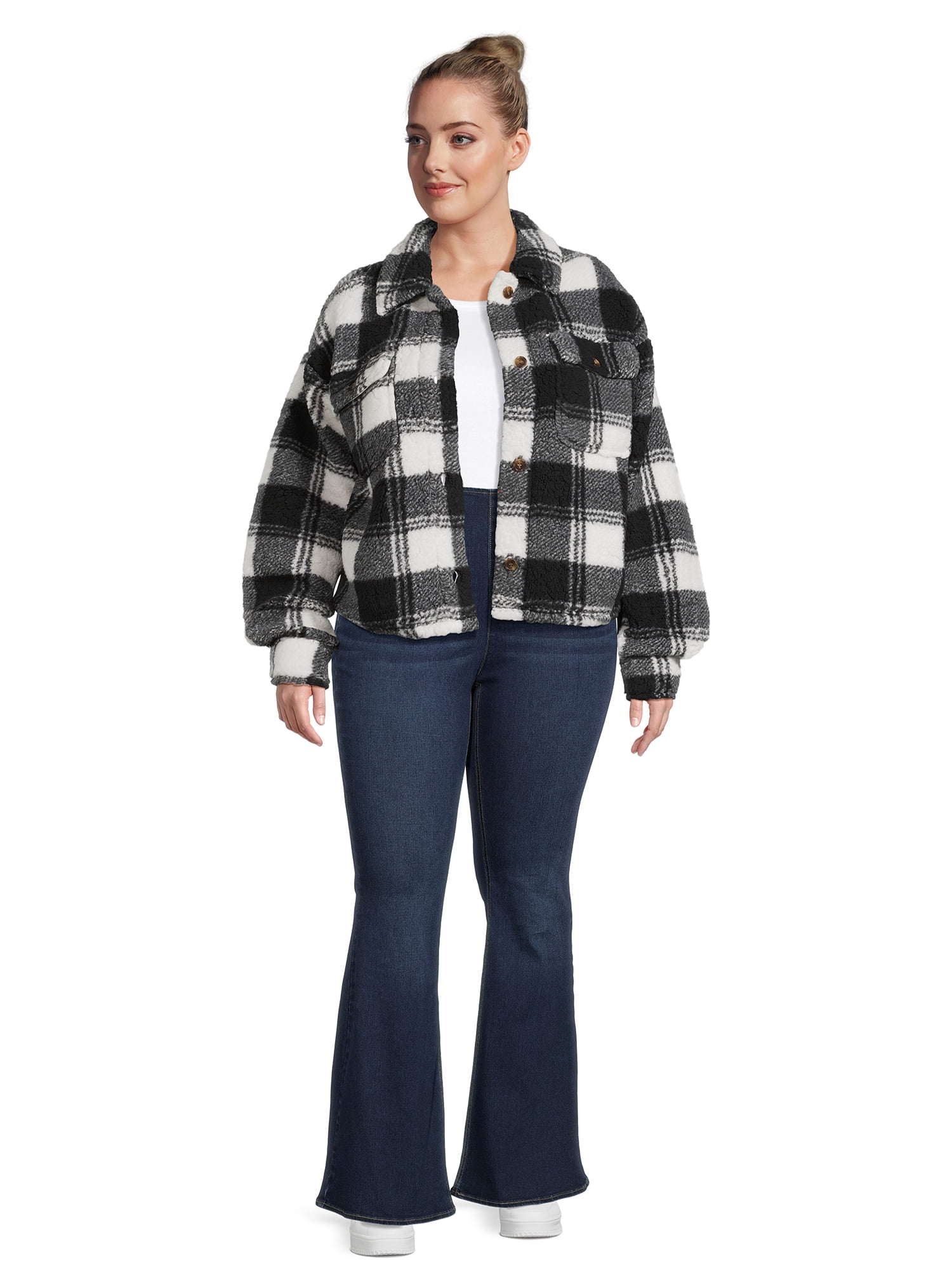 No Boundaries Juniors Plus Size Faux Faux Shearling Shacket