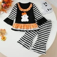 thumbnail image 2 of REgarm Toddler Baby Girl Halloween Outfit 2 Piece Bell Bottom Fall Winter Clothes Long Sleeve Ghost Pumpkin Sweatshirt Flare Pants Set,6-12 Months, 2 of 7