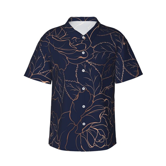 Fotbe Navy Dark Blue Camisa Hawaiana para Hombre Unisex – Camisa Casual de Verano con Botones de Manga Corta de Algodón y Lino,Large