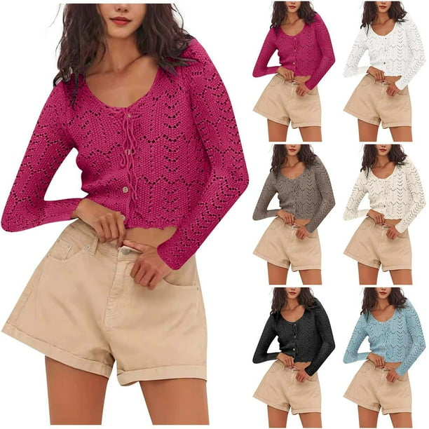 Sudaderas con capucha para mujer,Cárdigan corto para mujer, cuello en V, cierre de cordones, manga larga, poliéster, ropa informal para estar en casa, sopatenor