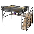 thumbnail image 6 of Mirightone Queen Size Loft Bed with Stairs, Metal Loft Bed Frame with Storage,Under-Bed Desk, Wardrobe Heavy-Duty Gaming loft bed with built-in Light & Charging Station for Adults, Teens, 6 of 8