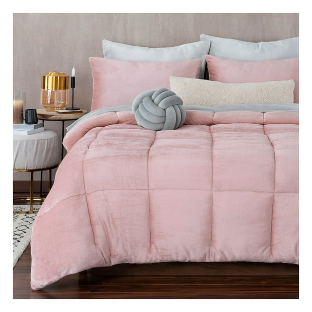 Edredón Invernal Cobertor Queen Size + Funda Esquimal Color Rosa Diseño De La Tela Liso