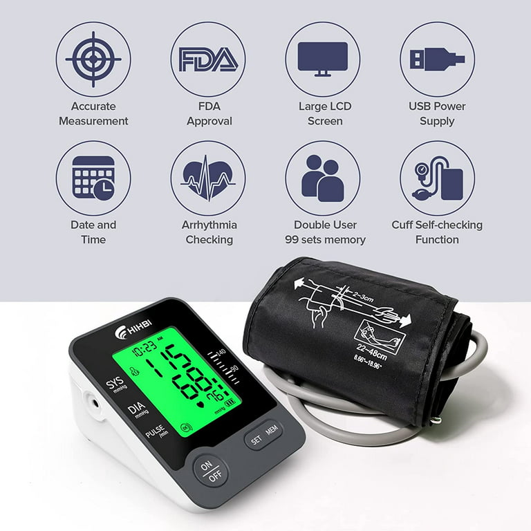 Blood Pressure Machine, Rechargeable Wrist Blood Pressure Monitor,  Automatic Blood Pressure Cuff - Large LCD Screen & 2 * 99 Sets of Memory  for Home