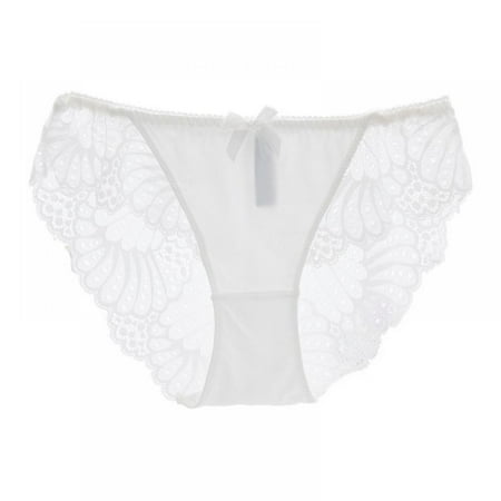 

Baywell Ladies Fattening up Low Waist Ice Silk Panties Sexy Lace Panties White 2XL