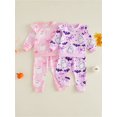 thumbnail image 3 of RUINIXCW Baby Girl 2Pcs Halloween Outfits Long Sleeve Bow Ghost Print Sweatshirt + Pants Set Toddler Clothes, 3 of 9