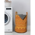thumbnail image 3 of Aztec Laundry Bag, Folkloric Borders Triangle Motifs with Circles and Abstract Sun, Hamper Basket with Handles Drawstring Closure for Laundromats, 13" x 19", Orange Yellow Burgundy, by Ambesonne, 3 of 4