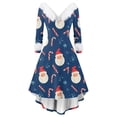 thumbnail image 2 of Christmas Dresses for Women Women's Fashion Elegant Autun And Winter Long Sleeve V-Neck Christmas Print Dress for Holiday Party,Royal Blue,M, 2 of 5
