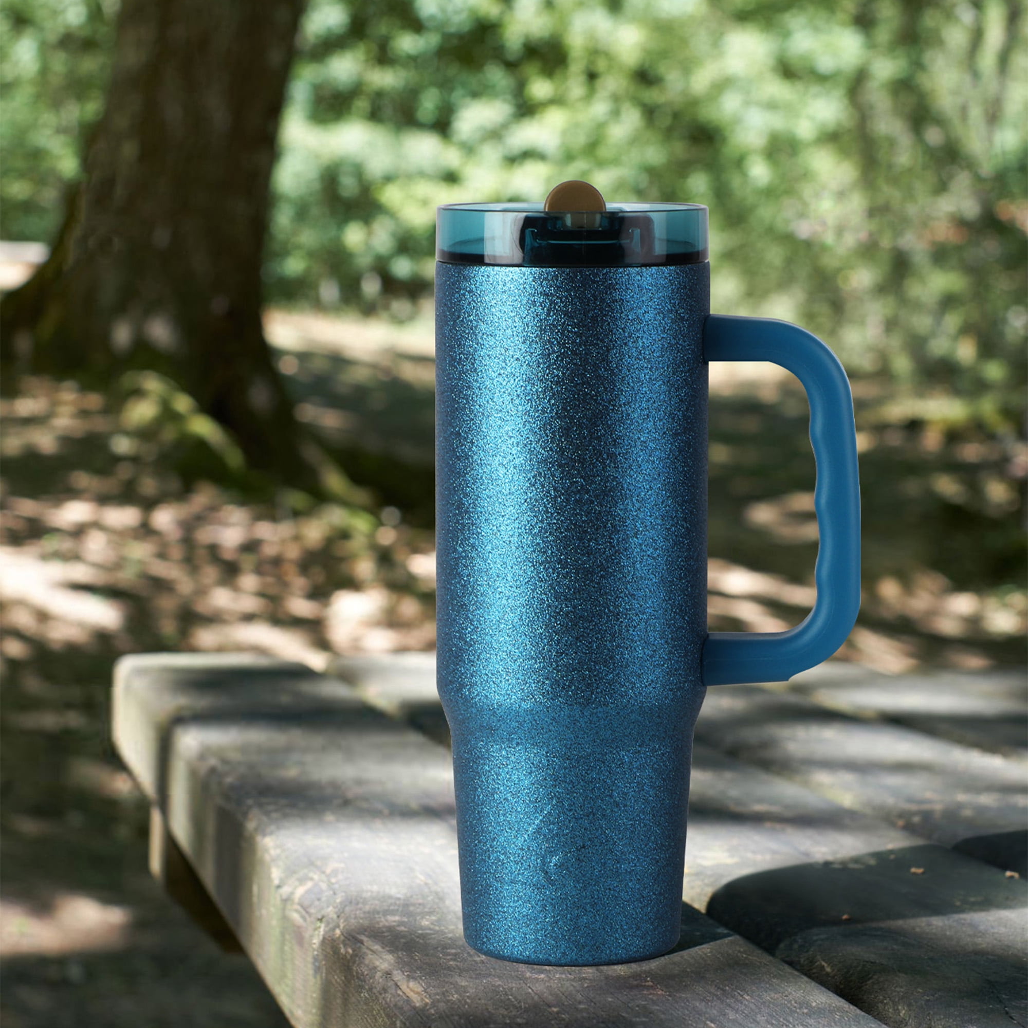 Ozark Trail 30 oz Limited Edition Stainless Steel Insulated Tumbler with Handle, Blue Glitter