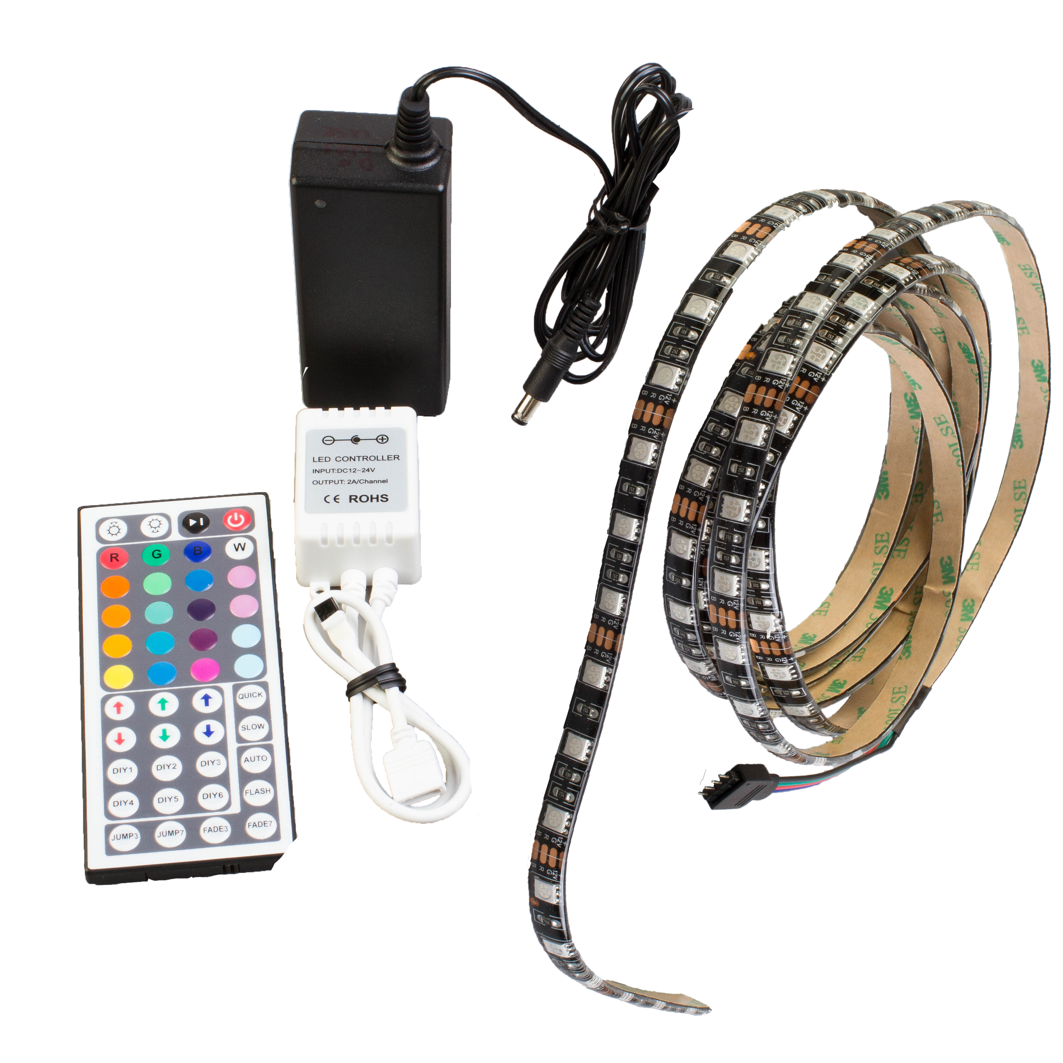 8ft RGB Color LED Strip Light, Black Series  Multi-color  + Controller + UL Power Supply