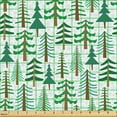 thumbnail image 2 of Ambesonne Green Xmas Fabric by the Yard Upholstery, Winter Pine Trees Snow, 5 Yards, Brown White Pale Blue, 2 of 5