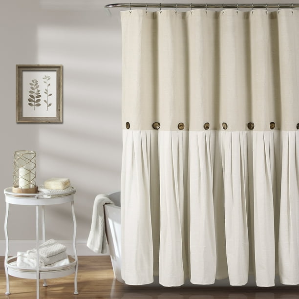 Lush Decor Linen Button Color Block Cotton Blend Shower Curtain, 72x72 ...