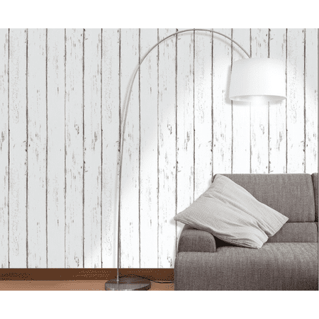 Vintage Distressed White Maple Wood Grain Peel and Stick Wall Decor Wallpaper, 17.7in x 9.8ft
