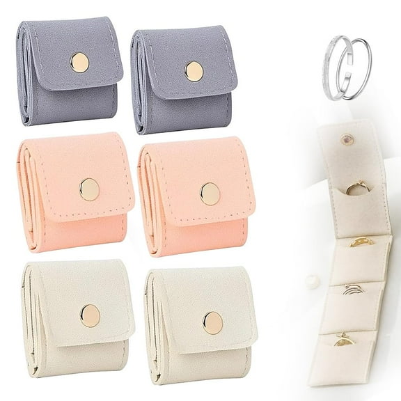 Mini Travel Jewelry Bag, Portable Foldable Mini Travel Jewelry Roll Bag with Buckle, Small Jewelry Box for Travel Essentials, Earrings, Rings, Necklaces (6pcs)