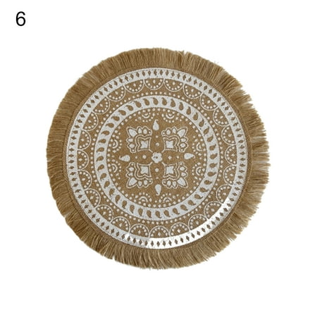 

Baiwo Exquisite Table Pad Anti-slip Cotton Flax Round Embroidery Dining Place Mat Furniture Decoration