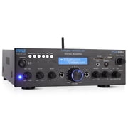 PYLE PDA6BU - Compact Bluetooth Stereo Amplifier - Desktop Audio Power Amp Receiver with FM Radio, MP3/USB/SD Readers, Digital LCD Display, Microphone Input (200 Watt)