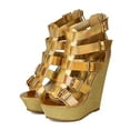 thumbnail image 5 of Nature Breeze AI48 Women Metallic Leatherette Strappy Open Toe Platform Wedge Sandal, 5 of 6