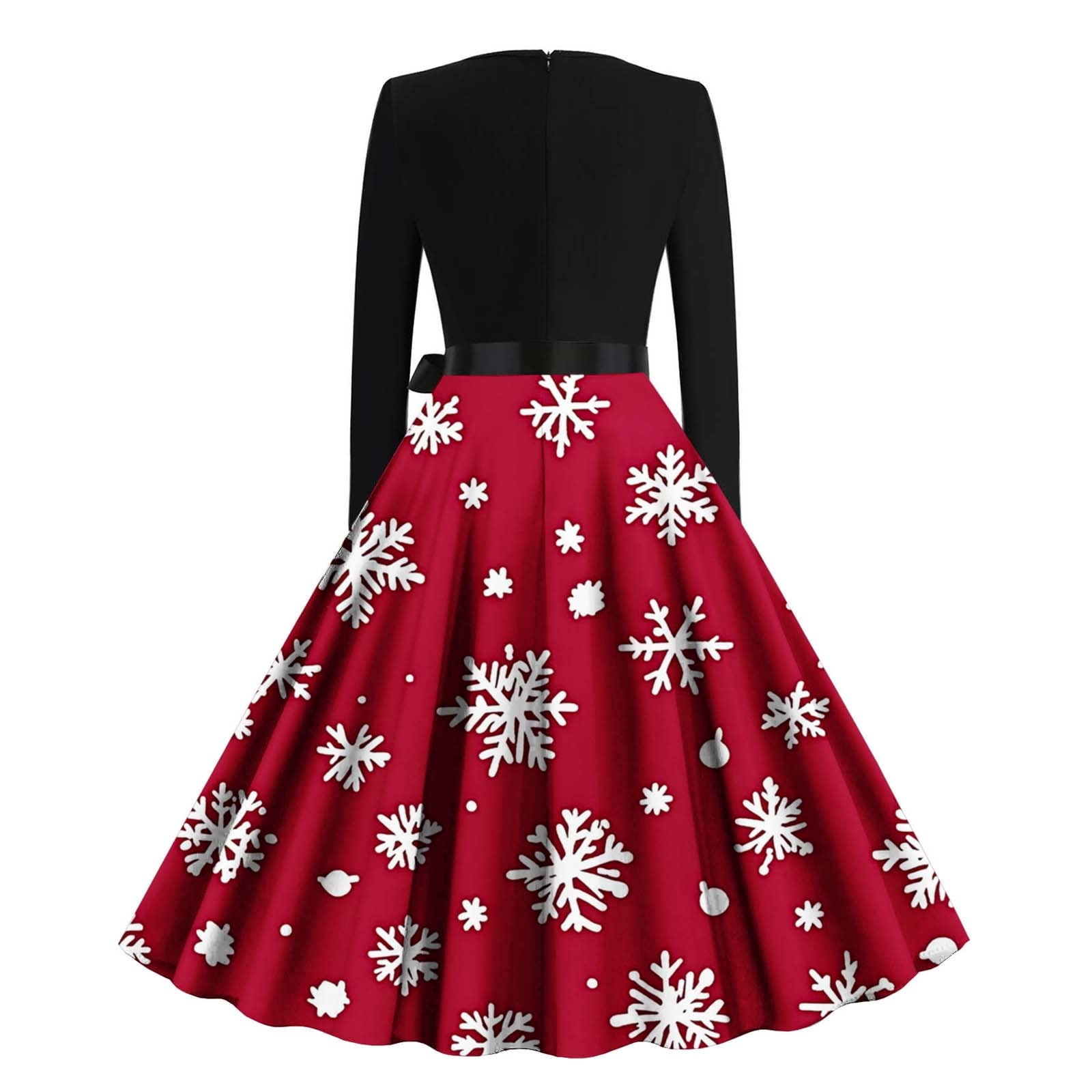Riecok Womens Christmas Dresses Round Neck Long Sleeve Snowflake Printed 1950s Vintage Cocktail Swing Dress Red M, Women's, Size: Medium
