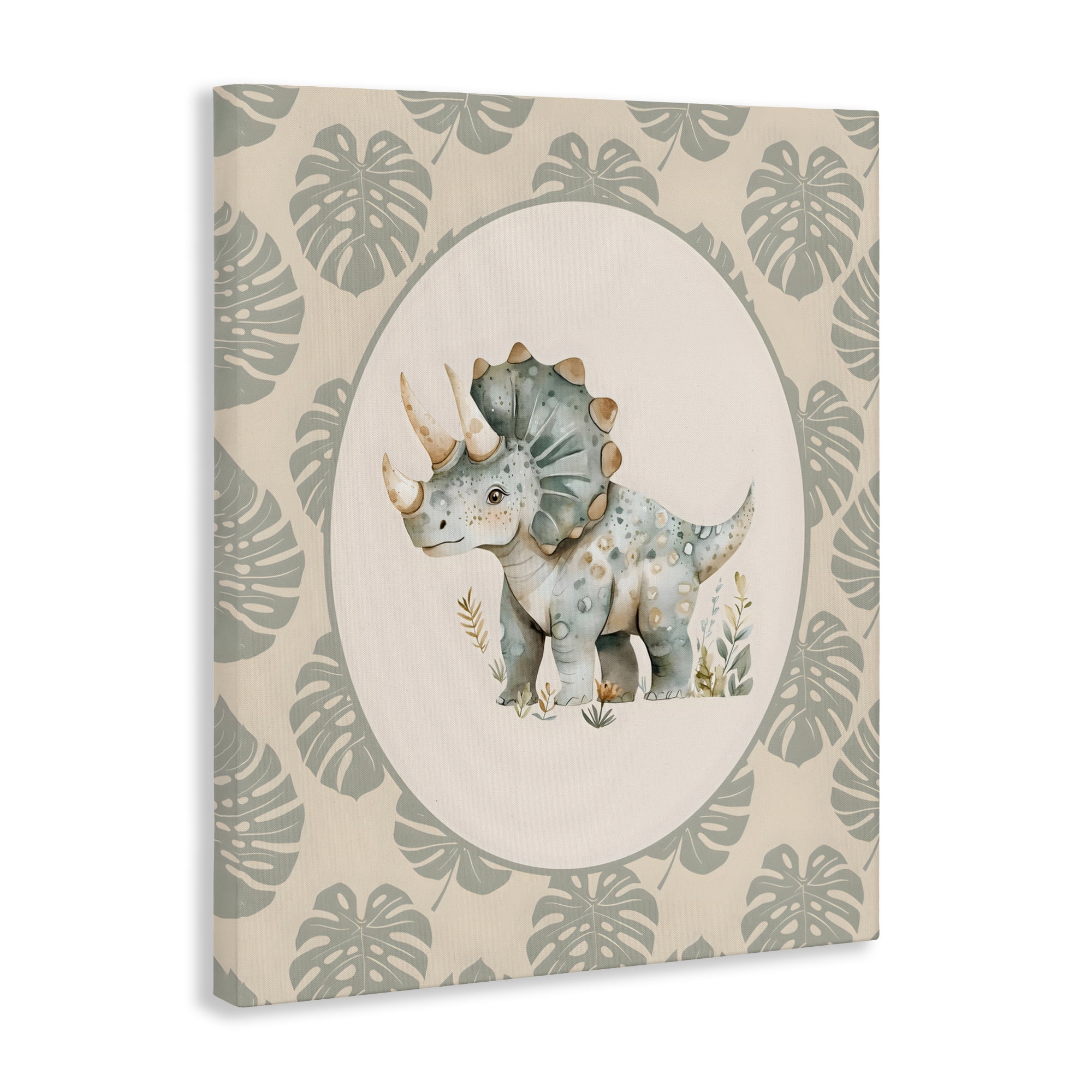 Stupell Industries Watercolor Dinosaur Tropical Border Canvas Wall Art, design by LSR Design Studio