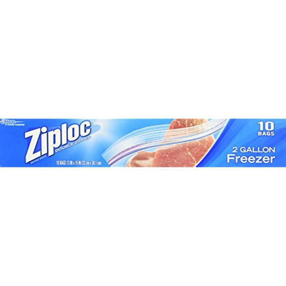 Ziploc Two Gallon Food Storage Freezer Bags, Grip 'n Seal Technology for Easier Grip, Open, and Close, 10 Count