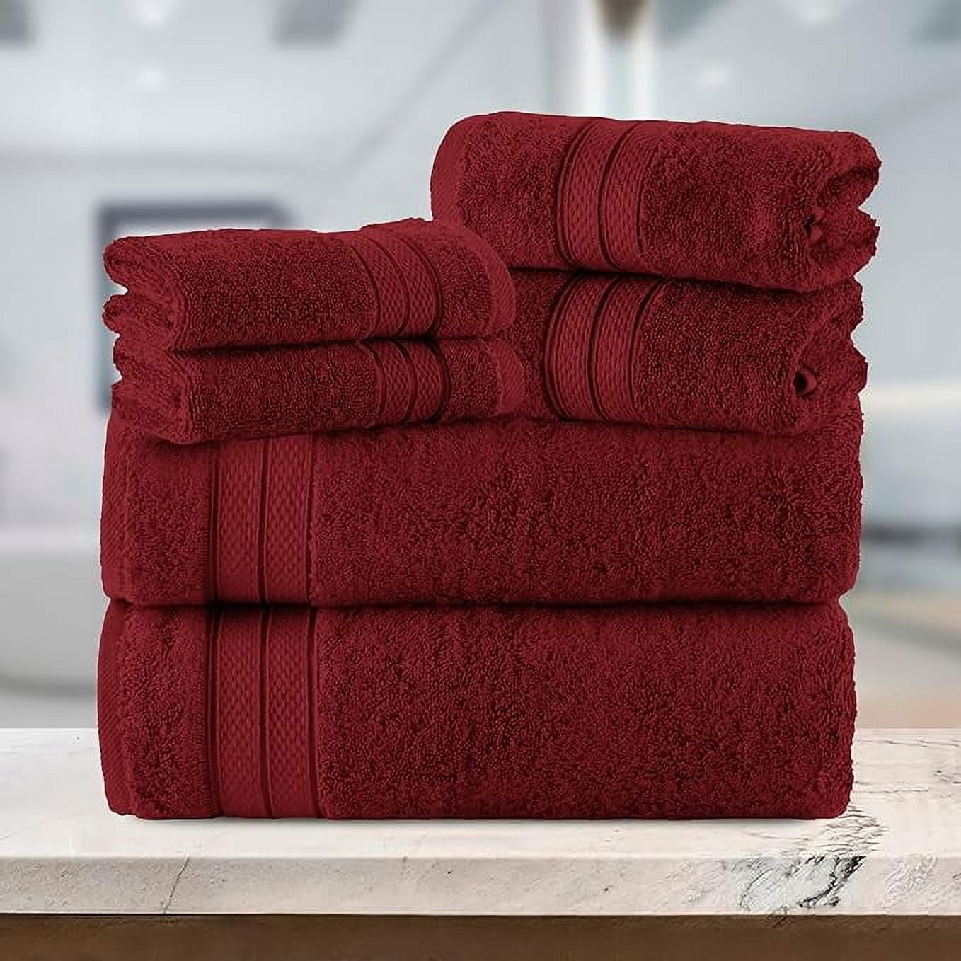 Elegant Comfort 6-Piece Towel Set - Three Line Popcorn Design, 100% Turkish Cotton, Soft and Absorbent, Quick-Drying, 2 Bath Towels, 2 Hand Towels, 2 Washcloths - Burgundy