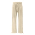thumbnail image 4 of KPOPLK Ladies Pants with Pockets Linen Women Petite Length Loose Cotton Solid Trousers Pants Wide Leg Pants for Women for Beach Vacation Day to Night Everyday Wear Size XL,Light Yellow, 4 of 6