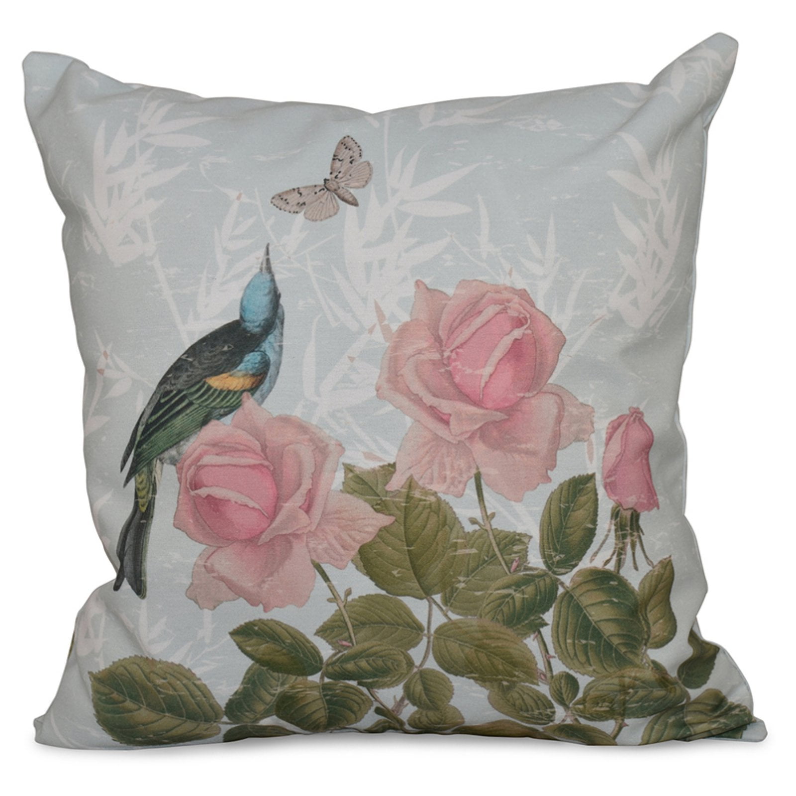 Simply Daisy 16" x 16" Asian Rose Floral Print Pillow, Green