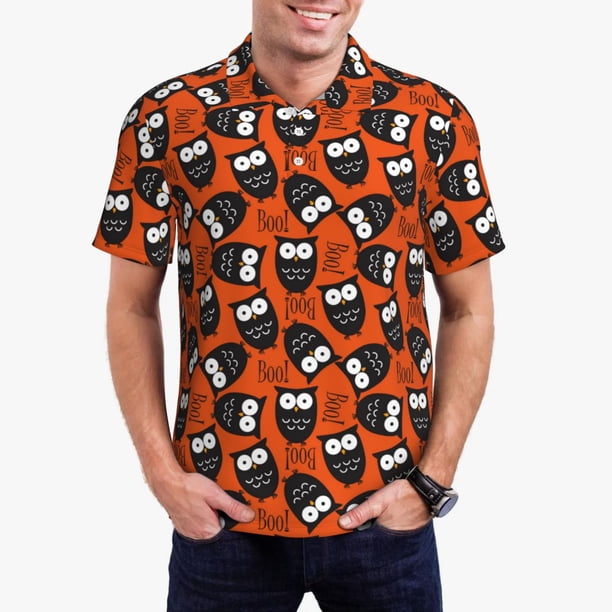 Fotbe Owls And Boo Camiseta Polo de Golf para Hombre con Estampado – Camisa Deportiva Transpirable con Cuello Abotonado-XX-Large