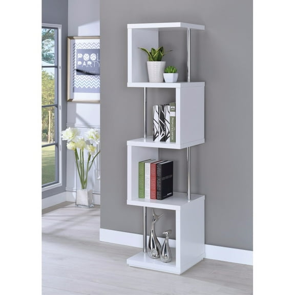 Modern Four Tier Wood And Metal  Bookcase  White