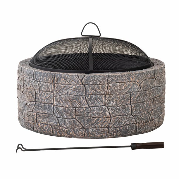 Sunjoy 26 in. Fire Pit for Outside, Outdoor Stone Wood Burning Fire