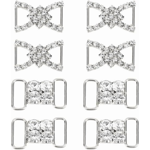 8 Pcs 2 Styles Rhinestone Shoelace Charms Alloy Rhinestone Slider Buckles Removable Shoe Lace Decoration DIY Shoes Accessories for Sneakers and Casual Shoe