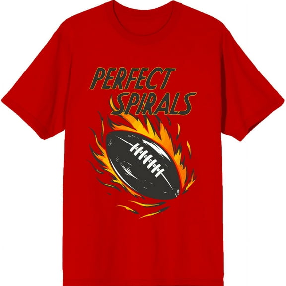 "Perfect Spirals" Flaming Football Adult Red Short Sleeve Tee-Large