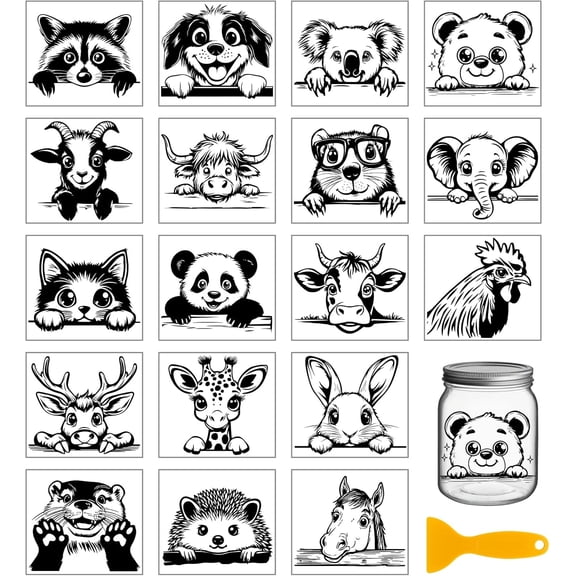18 Sheets Peek Animals Transfer Stickers 3.9x3.6inch Cute Animals Transfer Decal Rub on Transfer
