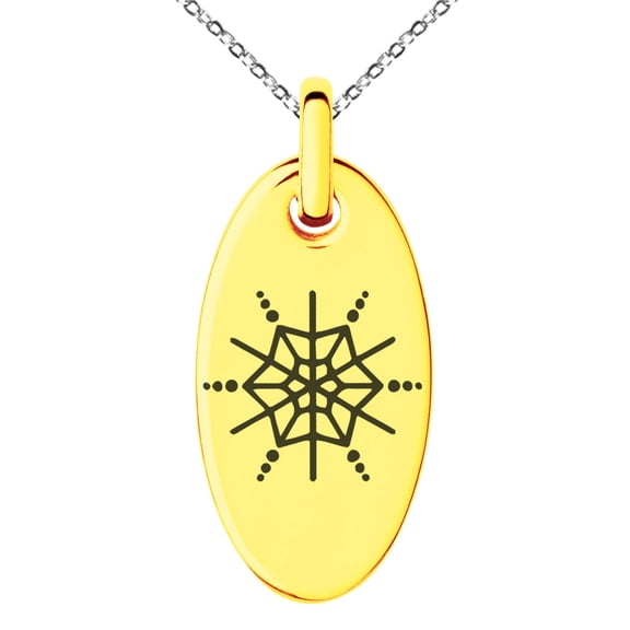 Rose Gold Stainless Steel Webbed Sun Snowflake Engraved Small Oval Charm Pendant Necklace