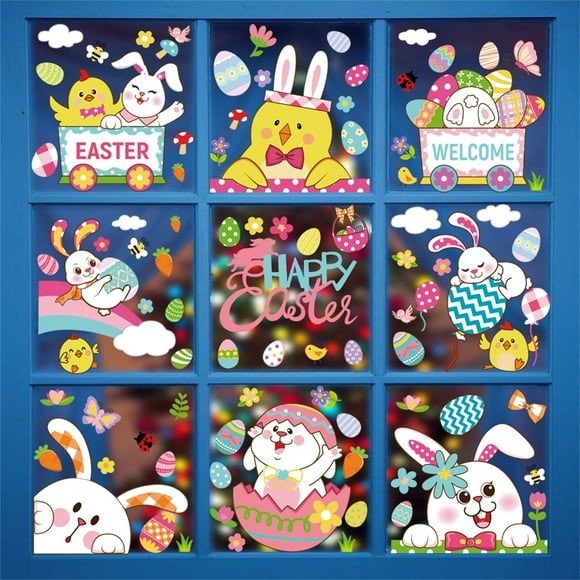Cheers Window Cling Decor Charming Exquisite Workmanship Full of Vitality Bunny Easter Window Clings Stickers for Window Pane