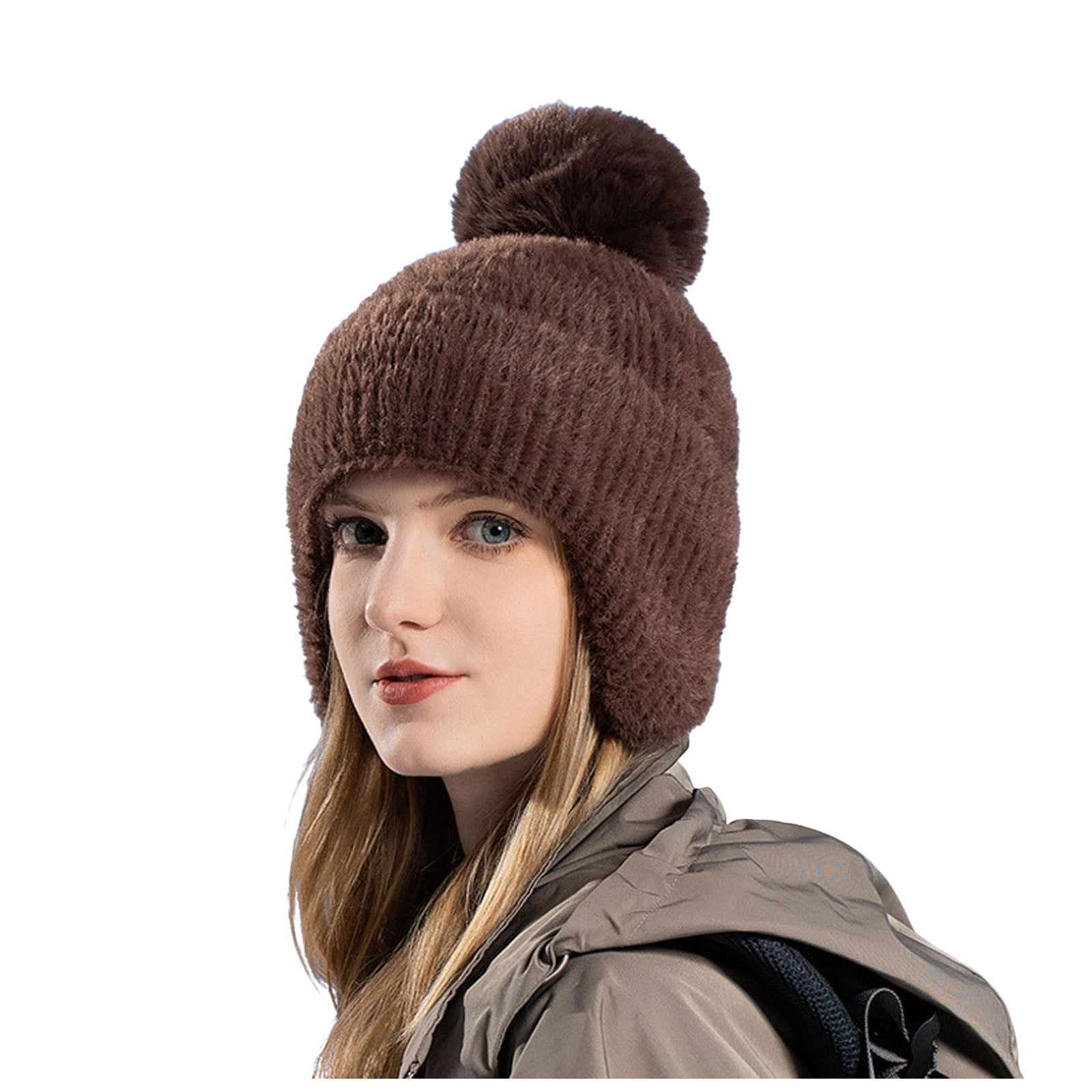Tanhomme Winter Fleece Line, Outdoor Warm Thermal Knitted Hat Stocking Caps Women's Fashionable And Versatile Dome Ear Knitted Hat To Keep Out The Cold