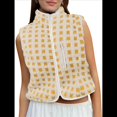 thumbnail image 2 of Chaleco de Cuadros para Mujer, Sin Mangas, de Forro , de Invierno, con Cuello Alto, Cremallera y Bolsillo en el Pecho. Amarillo L, 2 of 9