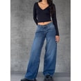 thumbnail image 5 of Women Y2k Low Rise Baggy Jeans Loose Fit Boyfriend Straight Wide Leg Trendy Stretch Long Denim Pants Academy Blue XS, 5 of 8