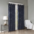thumbnail image 2 of Total Blackout Curtain for Bedroom Living Room, Knitted Jacquard Damask Window Curtain Panel with Gunmetal Grommet, Fits Up to a 1.25'' Diameter Rod, 84.00''x50.00''x0.13'', Navy, 2 of 9