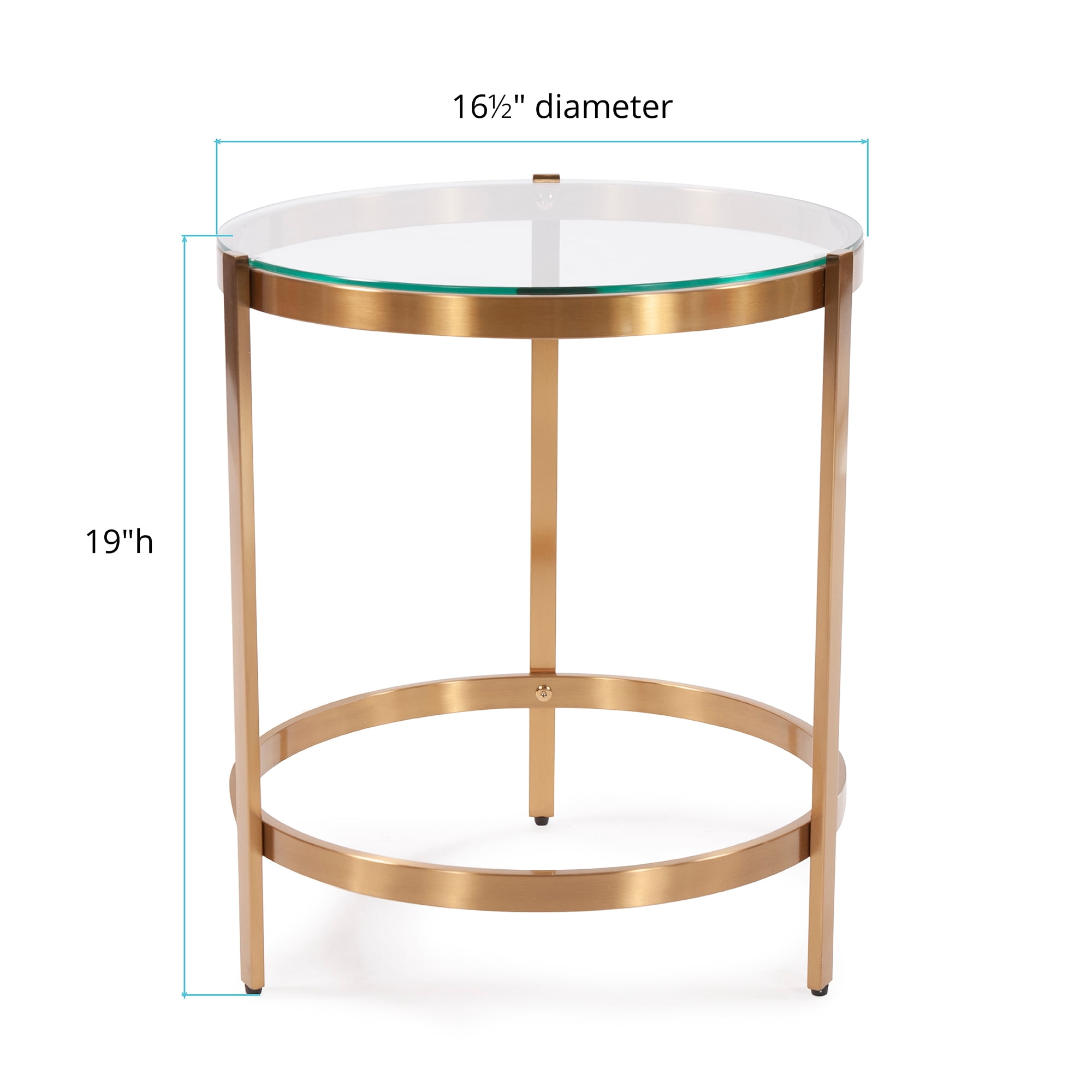 Tyler Dillion Brushed Brass Round Stainless Steel Side and Accent Table with Glass Top 19"H x 16.5"D x 16.5"W