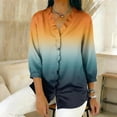 thumbnail image 5 of XPMWRP Women's V‑Neck Ruffle Placket Ombre Gradient Draped 3/4 Sleeve Blouse Soft Loose Fit Casual Summer Top Romantic Feminine for Daily Vacation Wear Navy XL, 5 of 5