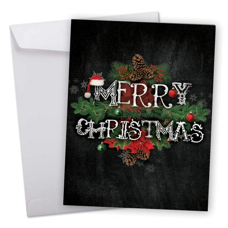 Christmas Card Thai Style J2358FXSG Jumbo Merry Christmas Card: 'Chalk and Roses' Featuring Chalkboard Styled Written Christmas' Greetings Combined with Beautiful and Colorful Floral Sprays Greeting Card with Envelope by The B ()