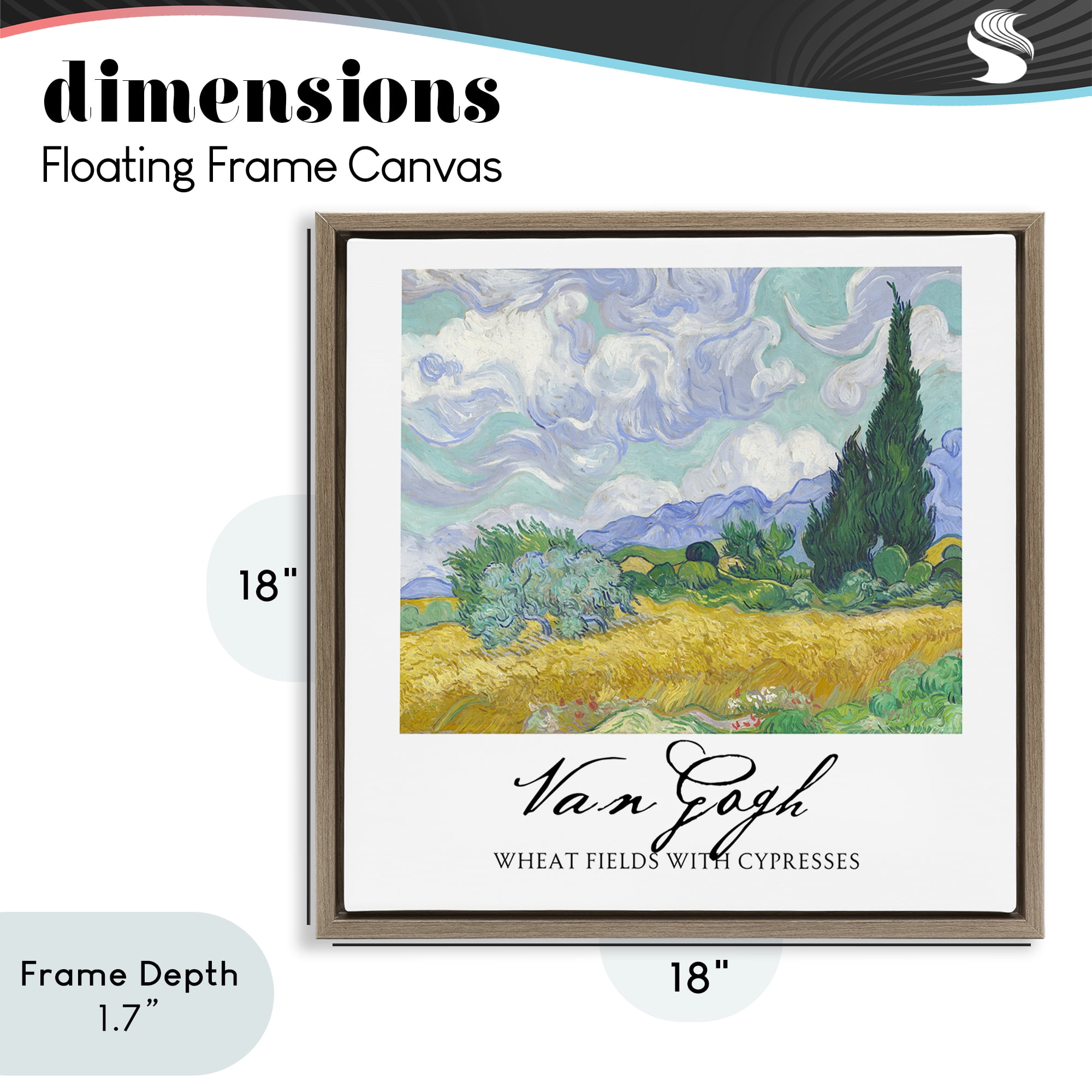 Stupell Industries Van Gogh Wheat Field with Cypresses Brown Framed Floater Canvas Wall Art, design by Vintage Hustle