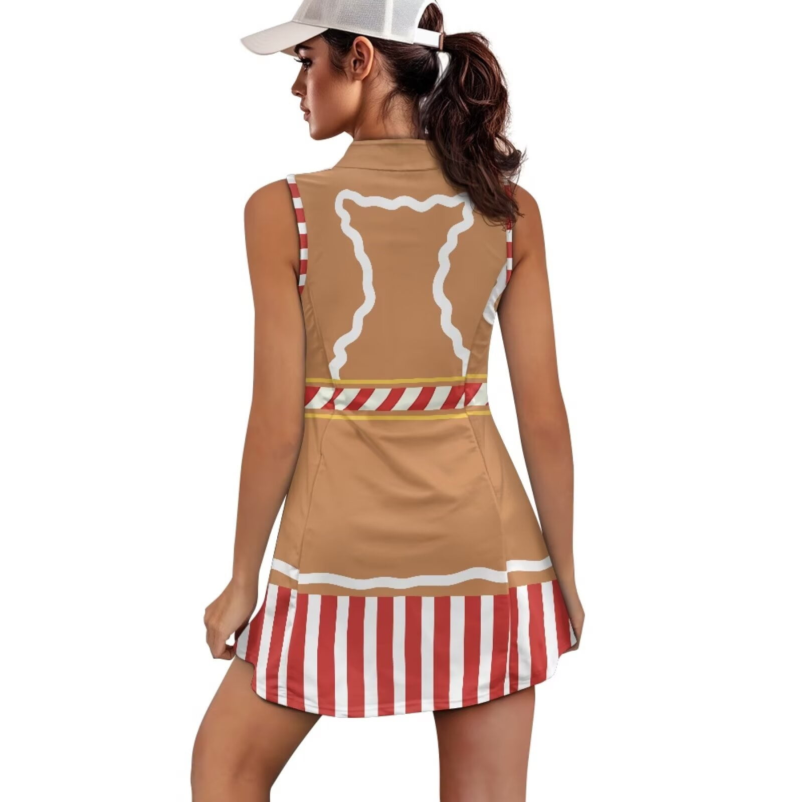Yuyamidu Brown Christmas Golf Dress Built in Shorts Xmas Tennis Tank Dresses Stretchy Womens Golf Outfit Sleeveless Active Dress Size XS