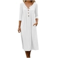 thumbnail image 5 of Amzcrzy Dresses for Women with Pockets Comfy 3/4 Sleeve Button Down Maxi Skirt Casual Solid Color V Neck Womens Summer Dresses Flowy High Waist A-Line Beach Vacation Outfits L, 5 of 6